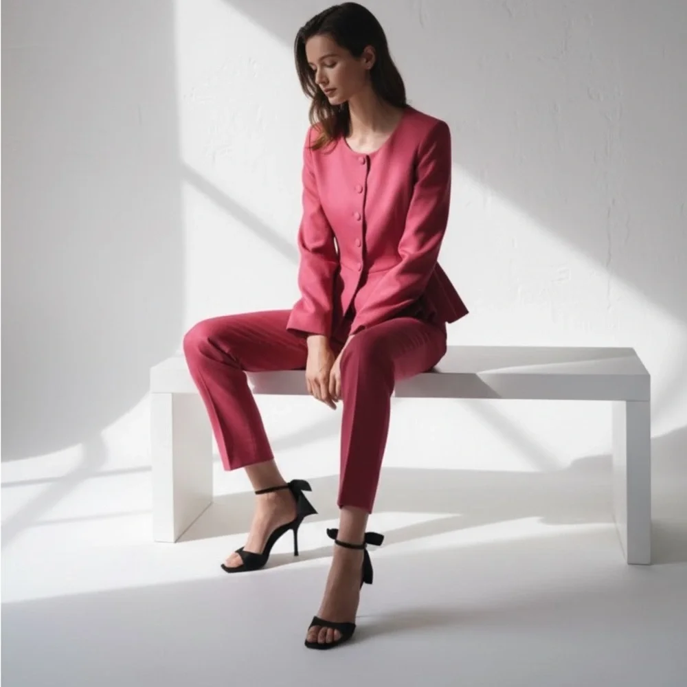 NWT Zara Linen Blend Slim Straight Pants in Fuchsia Pink Size S